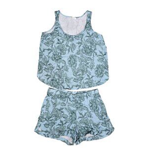 Haven Well Within Womens Floral Print Sleepwear Set M Cotton & Modal Blue & Gree